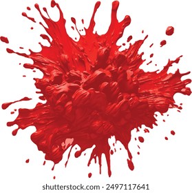 Splashes of red viscous liquid, vector realistic isolated 3d. Red paint or tomato ketchup splash for food background with texture