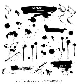 Splashes, spots, smudges of ink, paint, water, set . Vector graphic elements for your design.