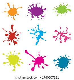 Splashes and stains.A set of colored blots, spots and splashes imitating natural paint.Flat vector illustration.