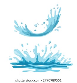 Splashes of water and drops, vector illustration. A set of hand-drawn sea water splash drawings is suitable for summer and water themes: drinks, spas, beaches