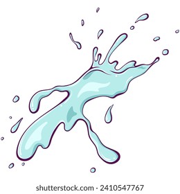 Splashes of water or paint. Spray of fountain. Explosion splash nature water motion. Vector illustration in hand drawn cartoon style. Simple color graphic isolated on white.