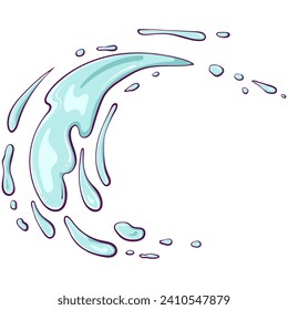 Splashes of water or paint. Spray of fountain. Dripping liquid motion. Abstract semicircle shapes. Vector illustration in hand drawn cartoon style. Simple color graphic isolated on white.