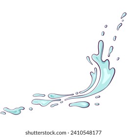 Splashes of water or paint. Spray of fountain. Splash aqua motion. Water spill. Vector illustration in hand drawn cartoon style. Simple color graphic isolated on white.