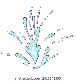 Splashes of water or paint. Spray of fountain. Splash water motion. Abstract wet shapes. Vector illustration in hand drawn cartoon style. Simple color graphic isolated on white.