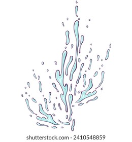 Splashes of water or paint. Spray of fountain. Falling aqua drops. Splash water motion. Vector illustration in hand drawn cartoon style. Simple color graphic isolated on white.