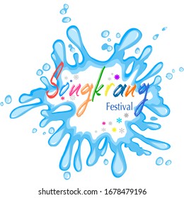 Splashing blue water in the Songkran festival on a white background