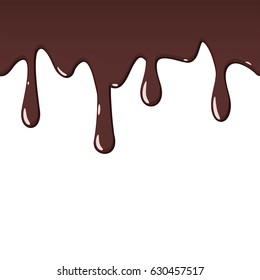 Splashing brown sugar syrup. Flowing dripping sweet warm chocolate seamless endless horizontal background. Vector illustration.