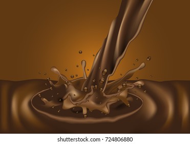 Splashing chocolate on brown background design for food and drink vector illustration.