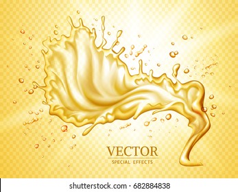 Splashing clear liquid with droplets isolated on transparent background in 3d illustration, dynamic effects