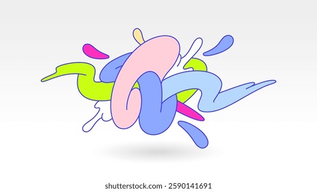 Splashing colorful wave fun elements flat graphic abstract vector background