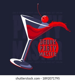 Splashing Cosmopolitan Cocktail. Martini glass with cocktail vector illustration. Splash of wine cocktail in martini goblet. Good for greeting card, t-shirt and stickers