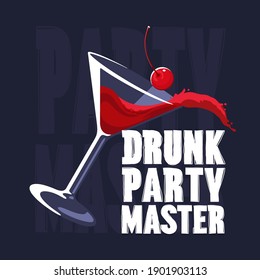 Splashing Cosmopolitan Cocktail. Martini glass with cocktail vector illustration. Splash of wine cocktail in martini goblet. Good for greeting card, t-shirt and stickers