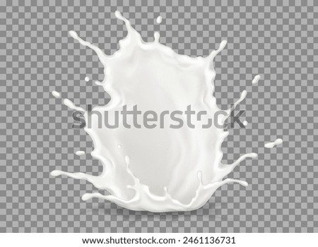 Splashing creamy liquid with drops at falling realistic vector illustration. Body care product texture in motion 3d object on transparent background