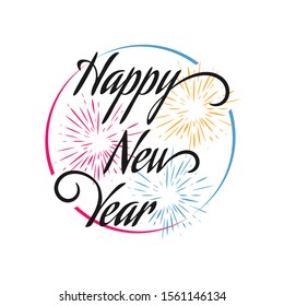 Splashing firework of new year 2020 celebrations Creative Design Concept Image.
Happy New Year 2020 on White Background. Illustration of New Year Eve 2020.