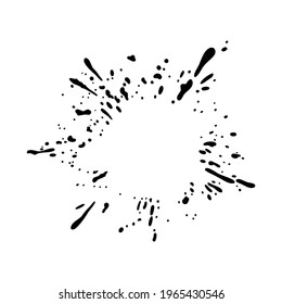 Splashing ink drop frame. Splattering liquid stains isolated in white background. Vector illustration