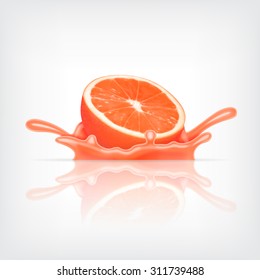 Splashing juice with grapefruit. Design for juice and etc. EPS10 vector