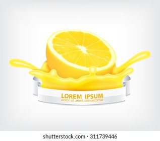 Splashing juice with lemon. Design for juice and etc. EPS10 vector