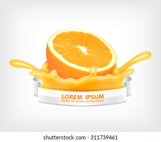 Splashing juice with orange. Design for juice and etc. EPS10 vector