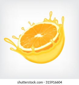 Splashing juice with orange. Design for juice and etc. EPS10 vector