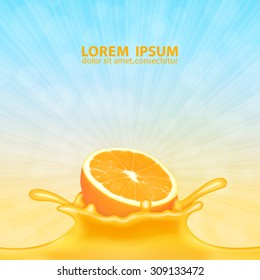 Splashing juice with orange. EPS10 vector