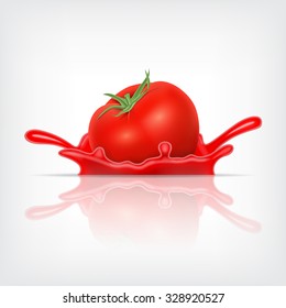 Splashing juice with tomato. Design for juice and etc. EPS10 vector