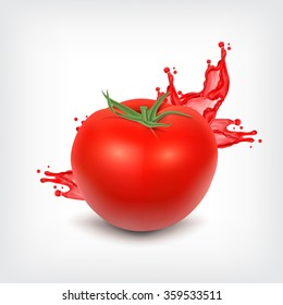 Splashing juice with tomato. Design for juice and etc. EPS10 vector