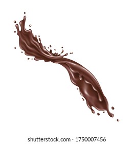 Splashing liquid chocolate on a white background