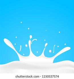 Splashing milk on blue background