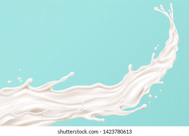 Splashing milk on blue background in 3d illustration