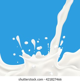 Splashing milk on blue background