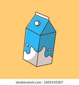 Splashing Milk On A Blue Milk Pack Cartoon Vector Icon Illustration. Food Beverage Concept. Flat Cartoon Style.