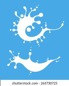 Splashing milk. Vintage style sign. Vector illustration EPS10. Abstract milk on blue background. 