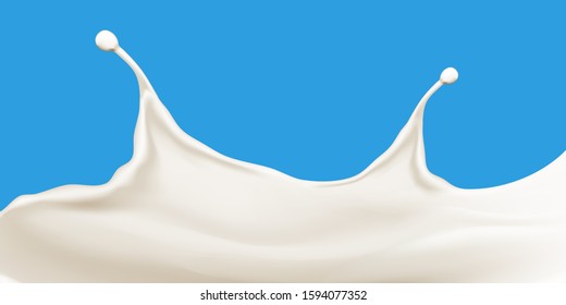 Splashing milk wave on blue background vector illustration, ready  for ads, labels and packaging desing uses.