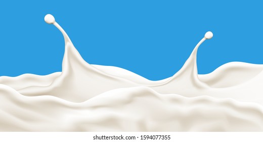 Splashing milk wave on blue background vector illustration, ready  for ads, labels and packaging desing uses.