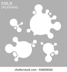 Splashing milk. White milk on gray background. Vector illustration EPS