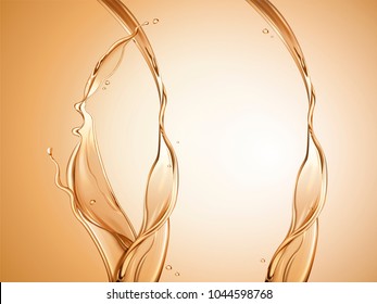 Splashing oil element, golden transparent liquid in 3d illustration