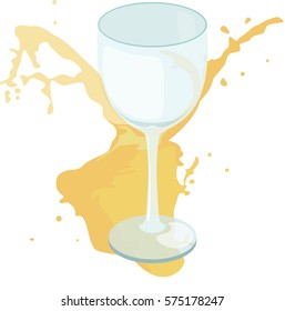 Splashing orange juice and a glass goblet isolated on white