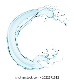 Splashing water elements, 3d illustration clear water with drops on white background