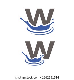 agua salpicada Letra W diseño inicial del logotipo vectorial plantilla