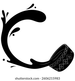 splashing water from silver bowl curved handrawn solid style illustration