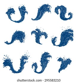 Splashing Water Wave Set. Hand drawn vector illustration