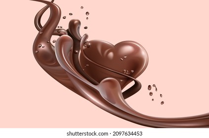 Líquido de chocolate con chispa y remolino para usos de diseño aislados en fondo caliente en ilustración 3d