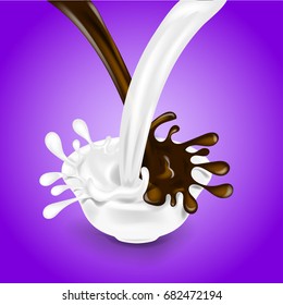 Splashing and whirl chocolate and milk liquid for design uses isolated 3d illustration