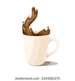 Splashing white cup of coffee isolated.