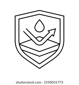 Vector de línea de precaución de la etiqueta del producto a prueba de salpicaduras. signo de precaución de la etiqueta del producto a prueba de salpicaduras. Ilustración negra de contorno aislado