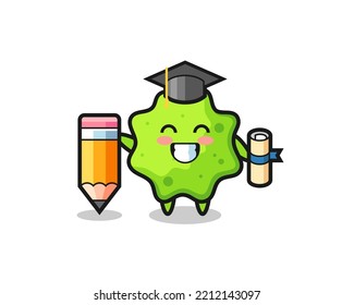 splat illustration cartoon is graduation with a giant pencil , cute design
