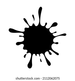 Splat ink icon. Spot with splash. Stain of paint with splatter. Simple black blot with splatter. Flat silhouette. Vector.