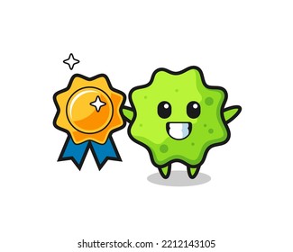splat mascot illustration holding a golden badge , cute design