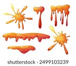 Splat slime mucus. Sticky liquid goo spots and blobs. Colorful jelly cartoon snot and smudges. Vector illustration isolated on white background.