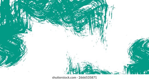 Placas e bolhas de tinta verde. Resumo grunge fundo. Tinta tinta na brochura, elemento monocromático isolado no branco. Ilustração vetorial